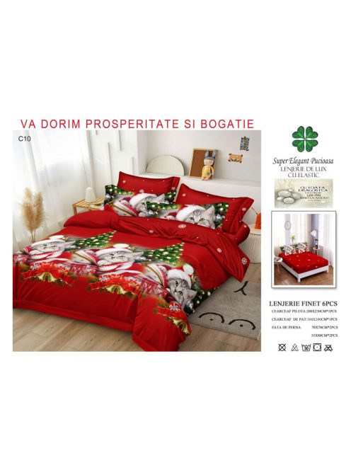 Lenjerie de pat craciun finet cu elastic 6 piese - Cod C10