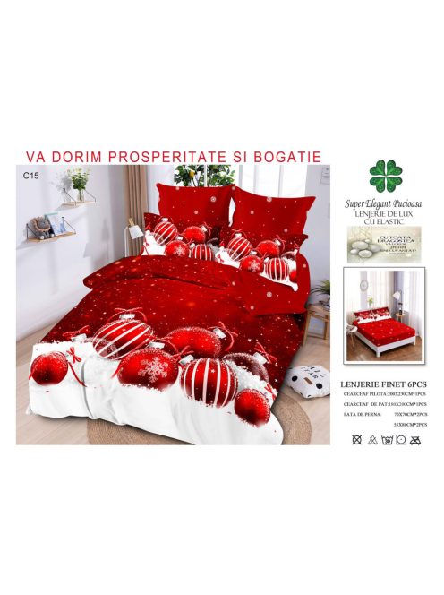 Lenjerie de pat craciun finet cu elastic 6 piese - Cod C15