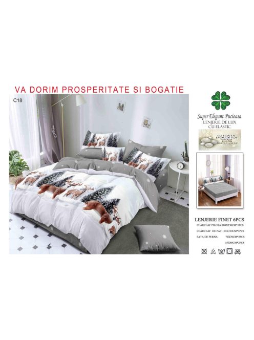 Lenjerie de pat craciun finet cu elastic 6 piese - Cod C18