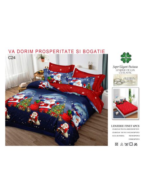 Lenjerie de pat craciun finet cu elastic 6 piese - Cod C24