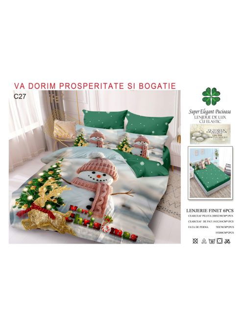 Lenjerie de pat craciun finet cu elastic 6 piese - Cod C27