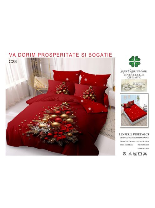 Lenjerie de pat craciun finet cu elastic 6 piese - Cod C28
