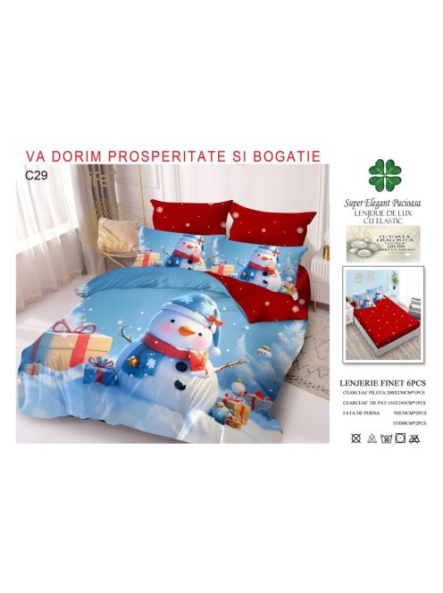 Lenjerie de pat craciun finet cu elastic 6 piese - Cod C29