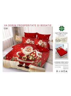 Lenjerie de pat craciun finet cu elastic 6 piese - Cod C30