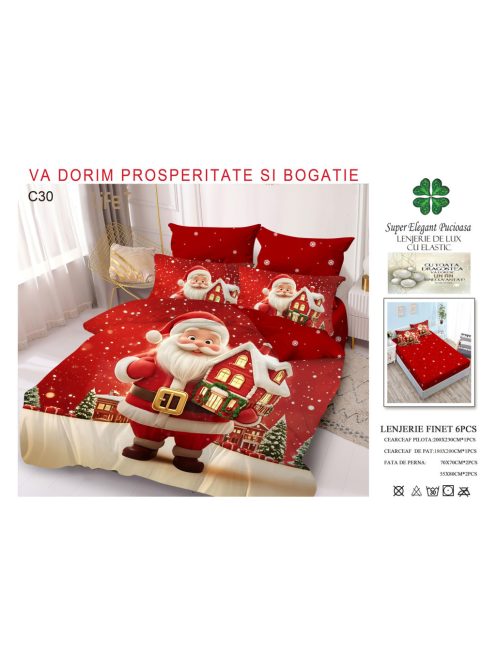 Lenjerie de pat craciun finet cu elastic 6 piese - Cod C30