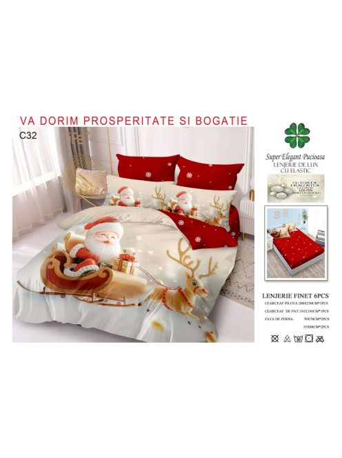 Lenjerie de pat craciun finet cu elastic 6 piese - Cod C32