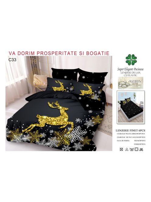 Lenjerie de pat craciun finet cu elastic 6 piese - Cod C33