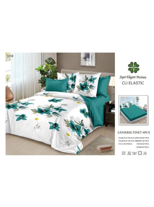 Lenjerie de pat finet cu elastic 6 piese - Cod A1010