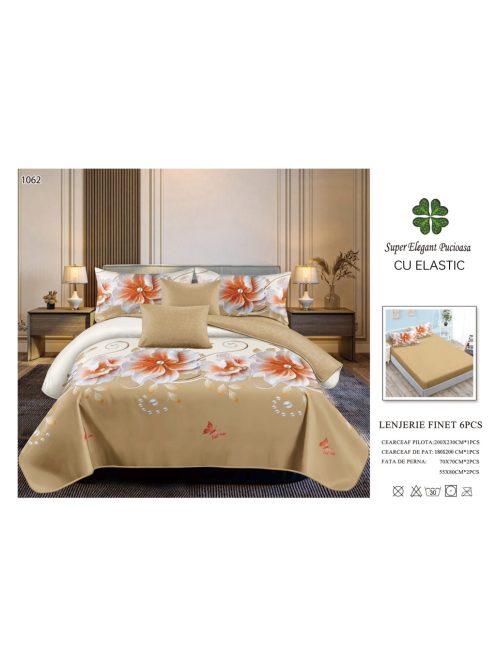 Lenjerie de pat finet cu elastic 6 piese - Cod A1062