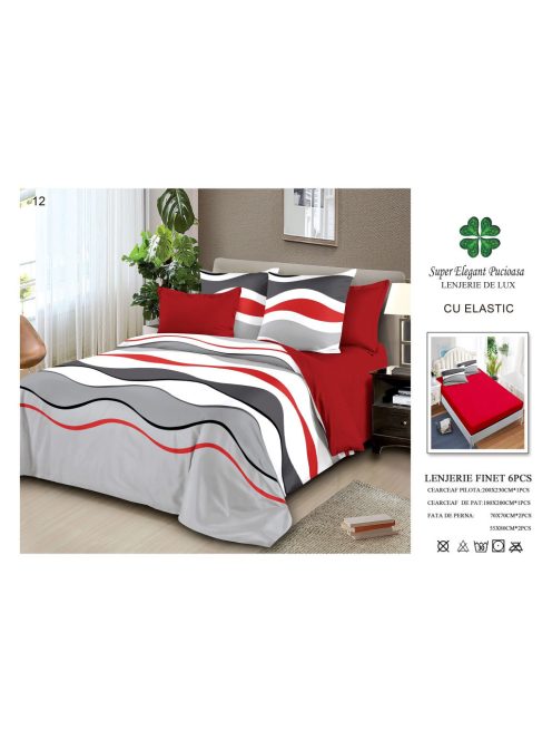 Lenjerie de pat finet cu elastic 6 piese - Cod A12