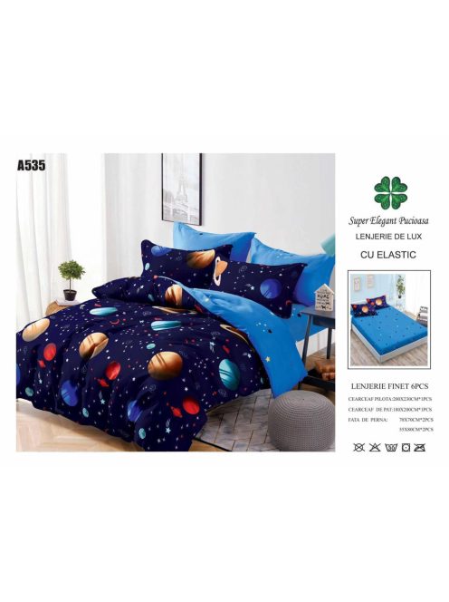 Lenjerie de pat finet cu elastic 6 piese - Cod A535-1