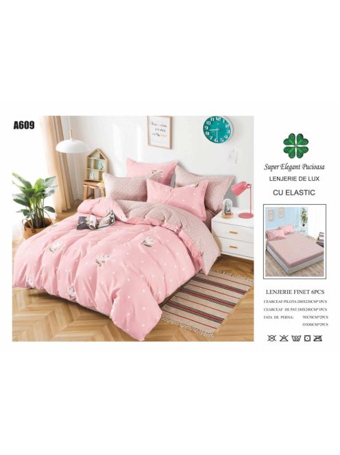 Lenjerie de pat finet cu elastic 6 piese - Cod A609
