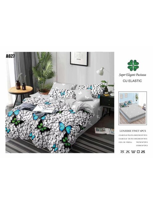Lenjerie de pat finet cu elastic 6 piese - Cod A627