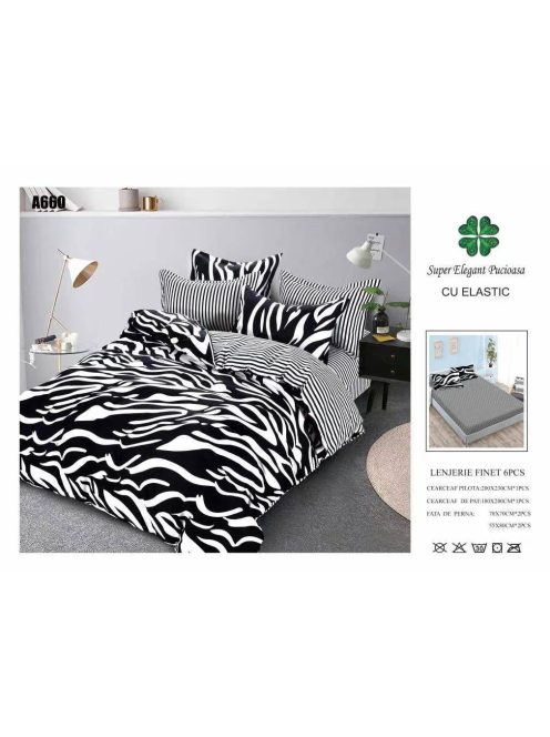Lenjerie de pat finet cu elastic 6 piese - Cod A660