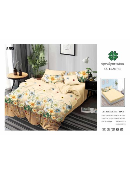 Lenjerie de pat finet cu elastic 6 piese - Cod A705