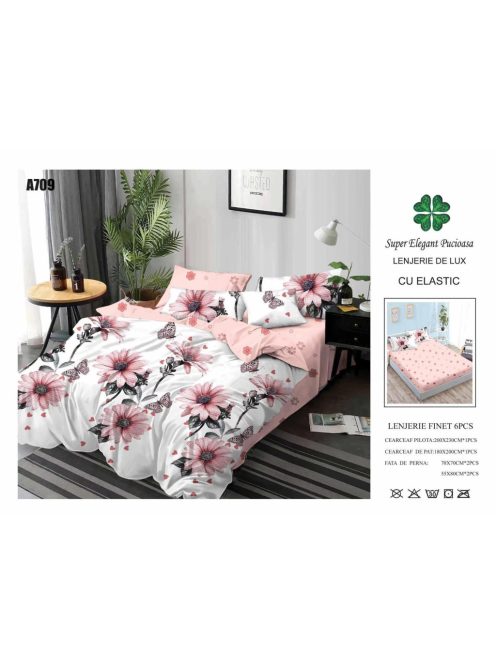 Lenjerie de pat finet cu elastic 6 piese - Cod A709
