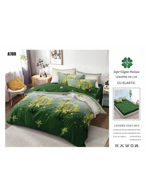 Lenjerie de pat finet cu elastic 6 piese - Cod A788