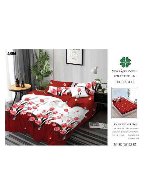 Lenjerie de pat finet cu elastic 6 piese - Cod A804