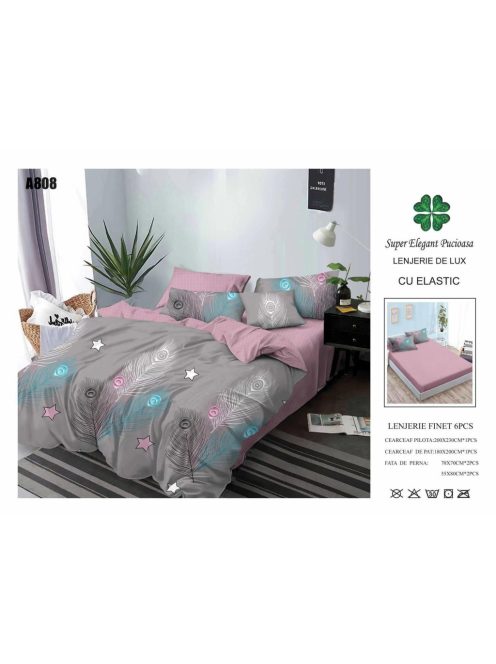 Lenjerie de pat finet cu elastic 6 piese - Cod A808