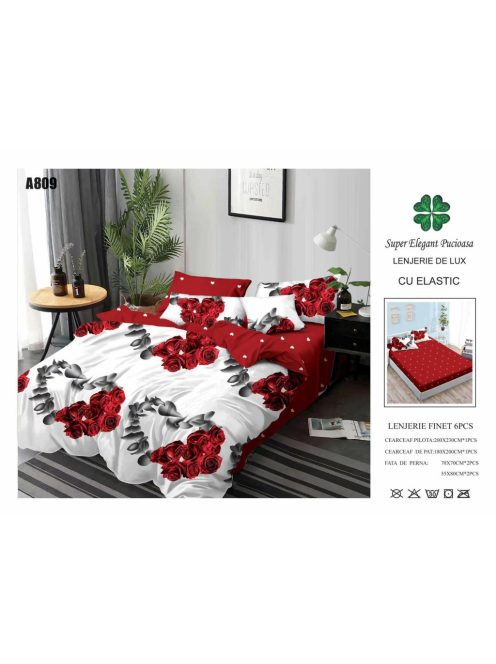 Lenjerie de pat finet cu elastic 6 piese - Cod A809