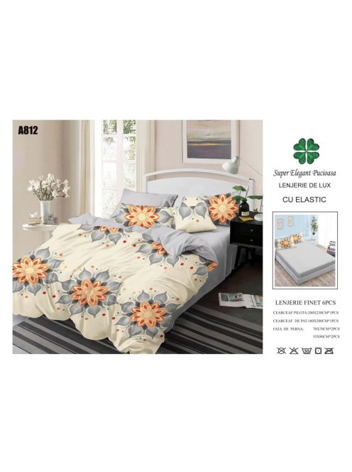 Lenjerie de pat finet cu elastic 6 piese - Cod A812