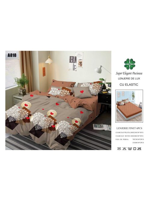 Lenjerie de pat finet cu elastic 6 piese - Cod A818