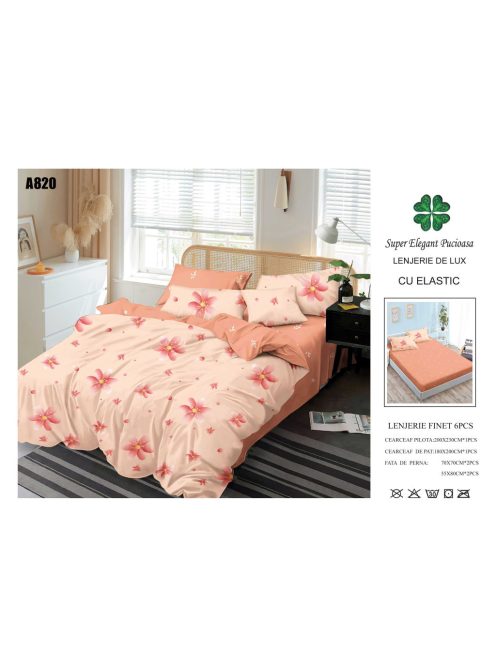 Lenjerie de pat finet cu elastic 6 piese - Cod A820