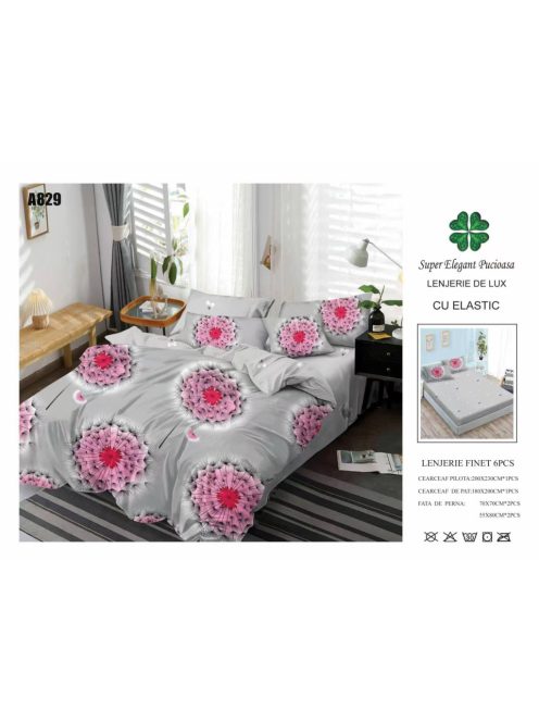 Lenjerie de pat finet cu elastic 6 piese - Cod A829