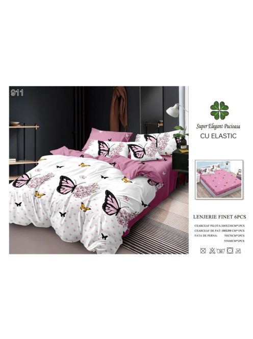 Lenjerie de pat finet cu elastic 6 piese - Cod A911